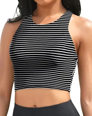 Women's Crop Swim Top High Neck Bikini Top Only Bathing Suit