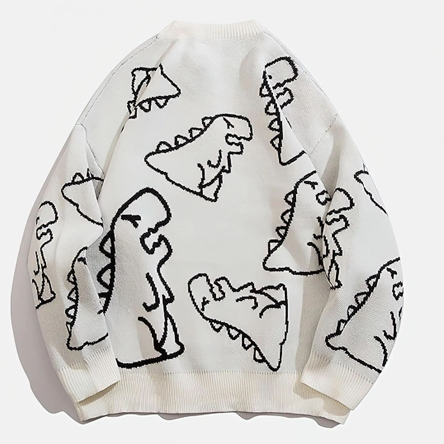 Women's Dinosaur Graphic Sweaters Cartoon Kwaii Knit Crewneck Long Sleeve Oversized Pullover Jumpers