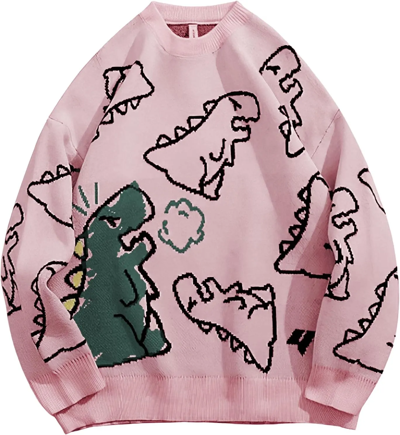 Women's Dinosaur Graphic Sweaters Cartoon Kwaii Knit Crewneck Long Sleeve Oversized Pullover Jumpers