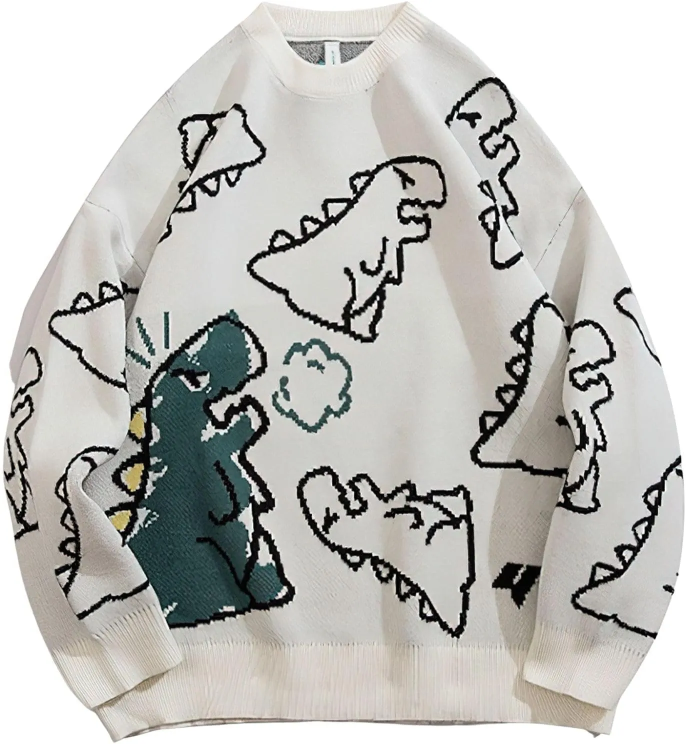 Women's Dinosaur Graphic Sweaters Cartoon Kwaii Knit Crewneck Long Sleeve Oversized Pullover Jumpers
