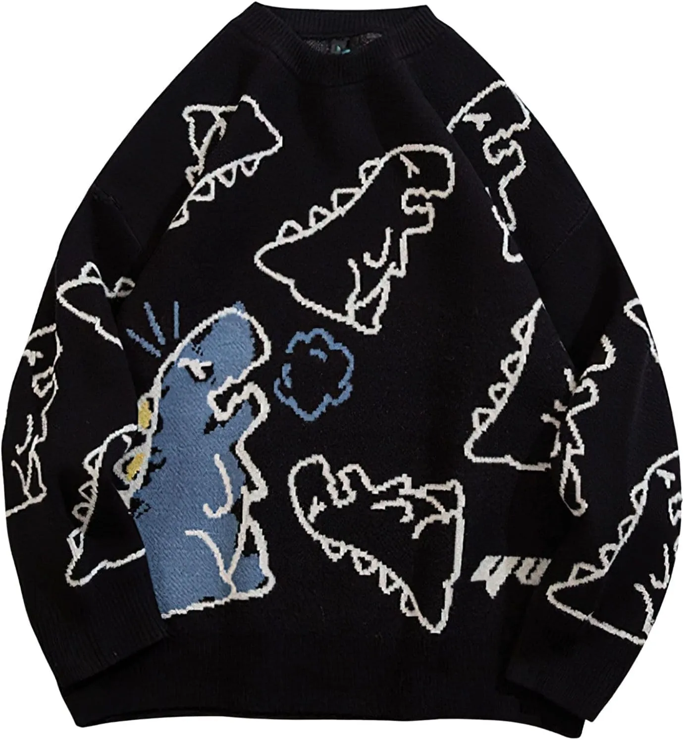 Women's Dinosaur Graphic Sweaters Cartoon Kwaii Knit Crewneck Long Sleeve Oversized Pullover Jumpers