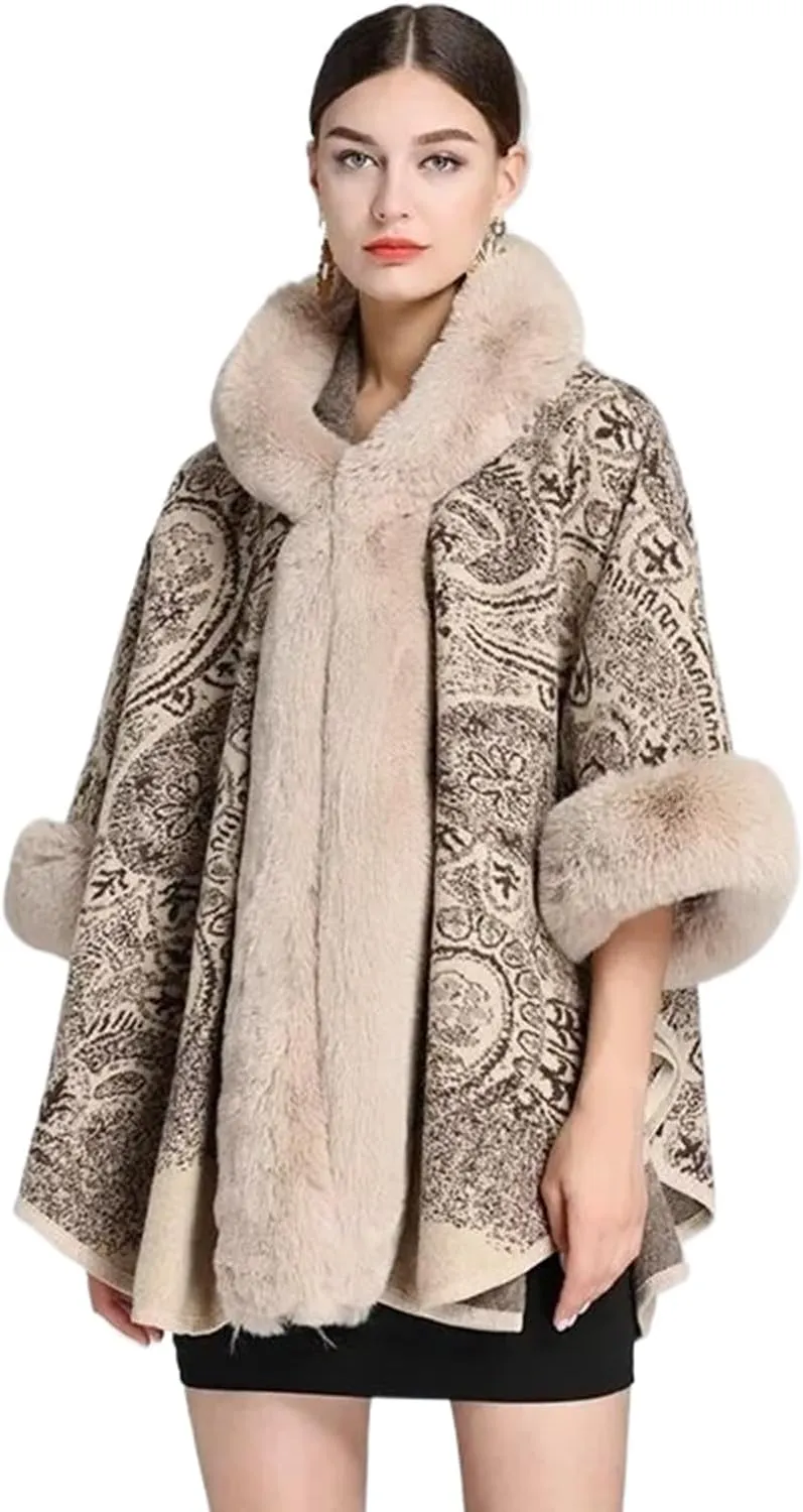 Women's Hooded Poncho Coat,Long Capes,Female Cloak,Tweed Jacket,Outerwear, Autumn Winter