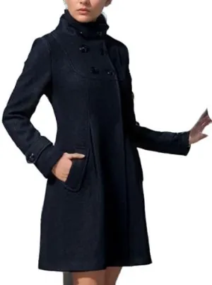 Women's Hooded Winter Coats Mock Neck Fashion Casual Dressy Aline Thick Double Breasted Pleated Swing Pea Coat