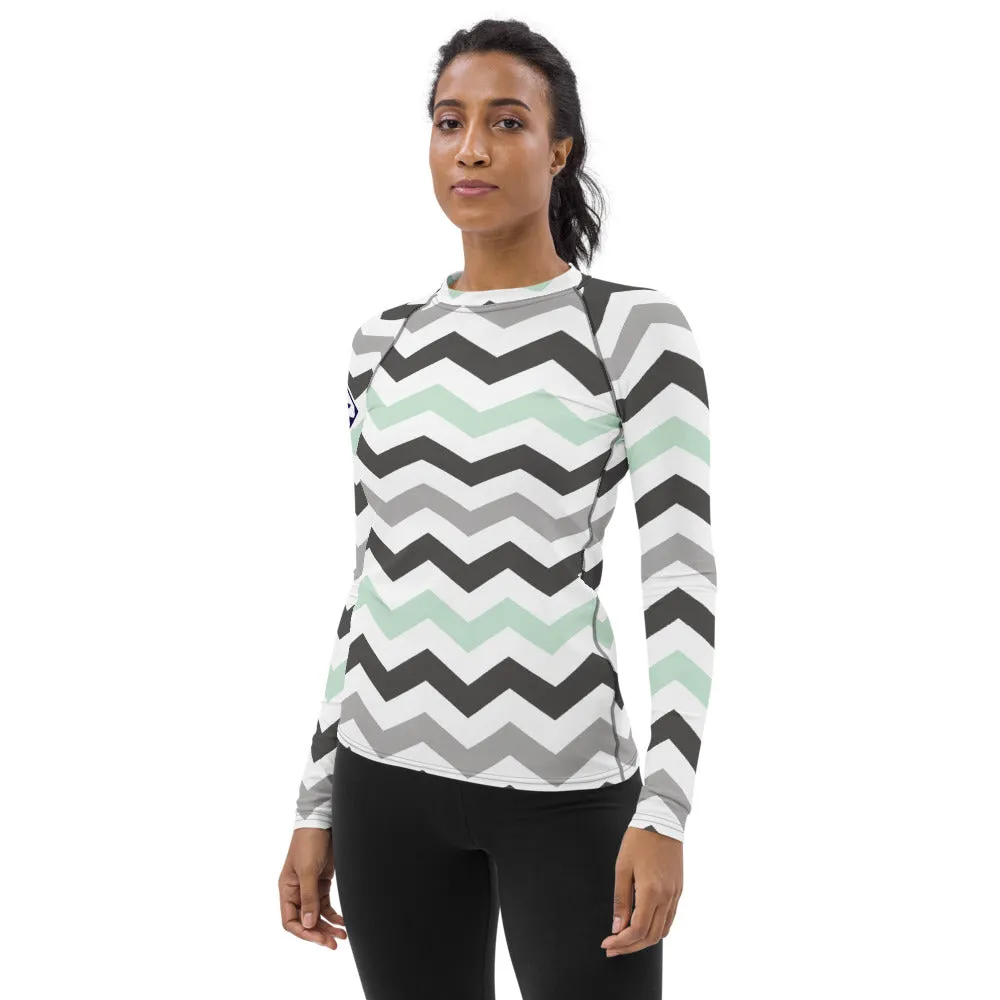 Women's Jade Zig Zag Rash Guard - Long Sleeve No Gi BJJ Compression Rash Guard for Jiu Jitsu, MMA, Grappling and Wrestling