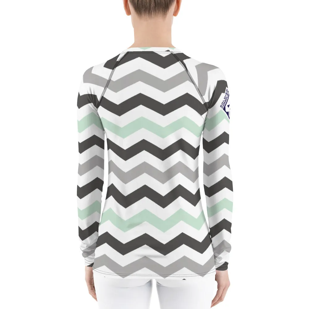 Women's Jade Zig Zag Rash Guard - Long Sleeve No Gi BJJ Compression Rash Guard for Jiu Jitsu, MMA, Grappling and Wrestling