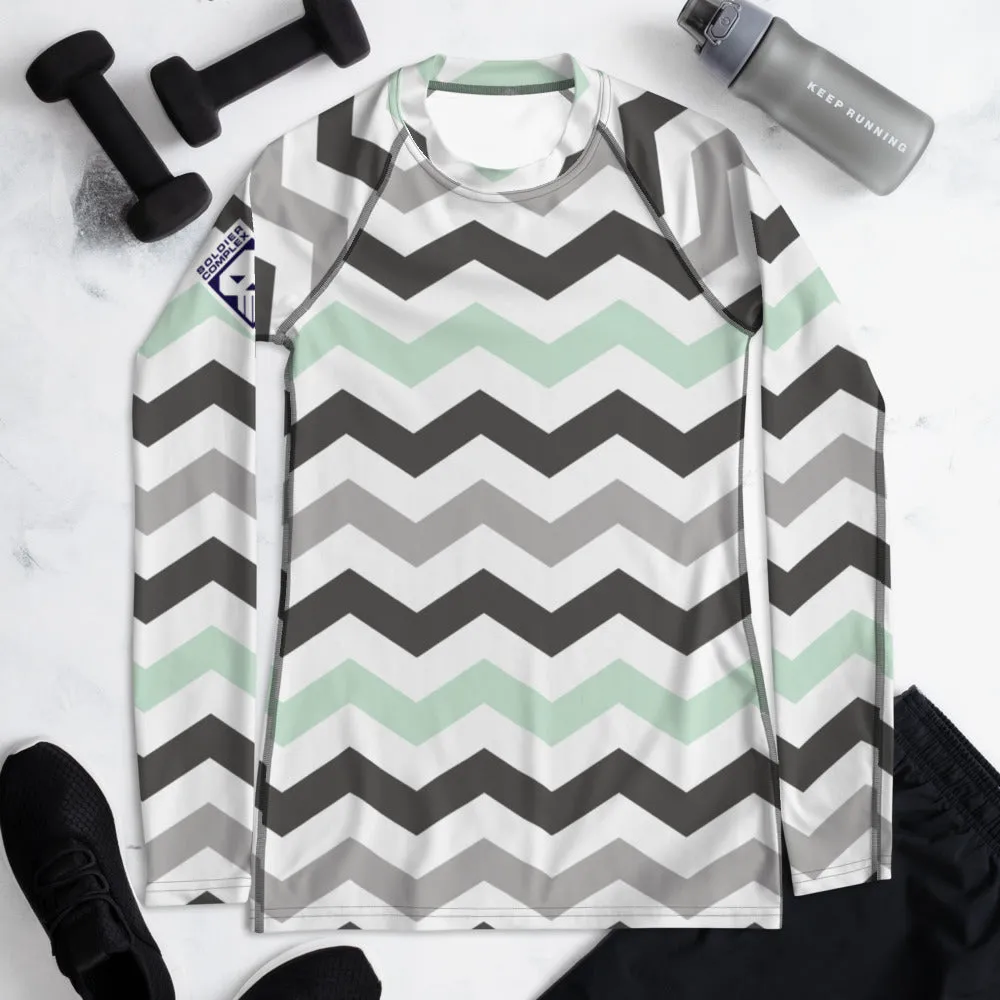 Women's Jade Zig Zag Rash Guard - Long Sleeve No Gi BJJ Compression Rash Guard for Jiu Jitsu, MMA, Grappling and Wrestling