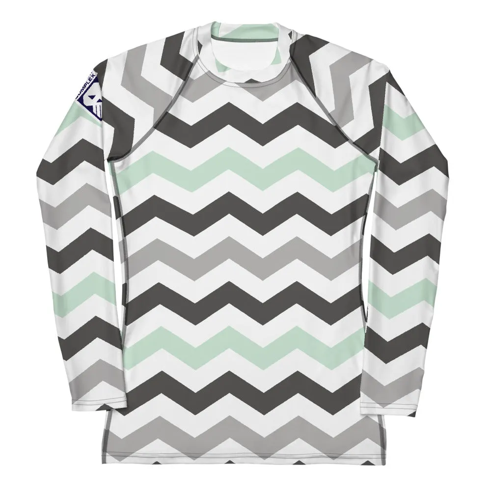 Women's Jade Zig Zag Rash Guard - Long Sleeve No Gi BJJ Compression Rash Guard for Jiu Jitsu, MMA, Grappling and Wrestling