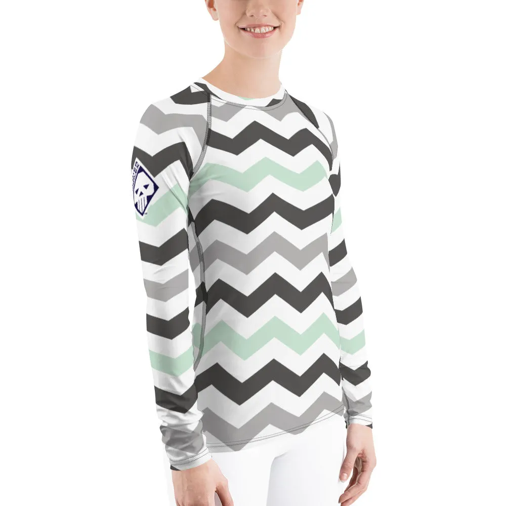Women's Jade Zig Zag Rash Guard - Long Sleeve No Gi BJJ Compression Rash Guard for Jiu Jitsu, MMA, Grappling and Wrestling