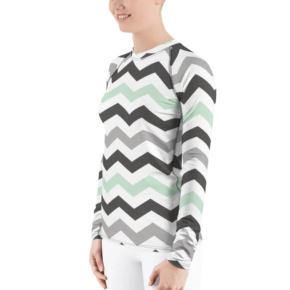 Women's Jade Zig Zag Rash Guard - Long Sleeve No Gi BJJ Compression Rash Guard for Jiu Jitsu, MMA, Grappling and Wrestling