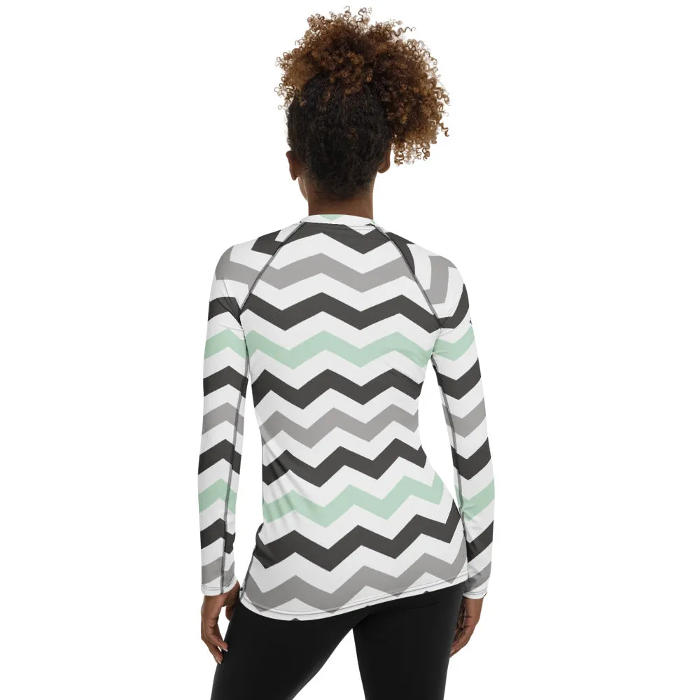 Women's Jade Zig Zag Rash Guard - Long Sleeve No Gi BJJ Compression Rash Guard for Jiu Jitsu, MMA, Grappling and Wrestling