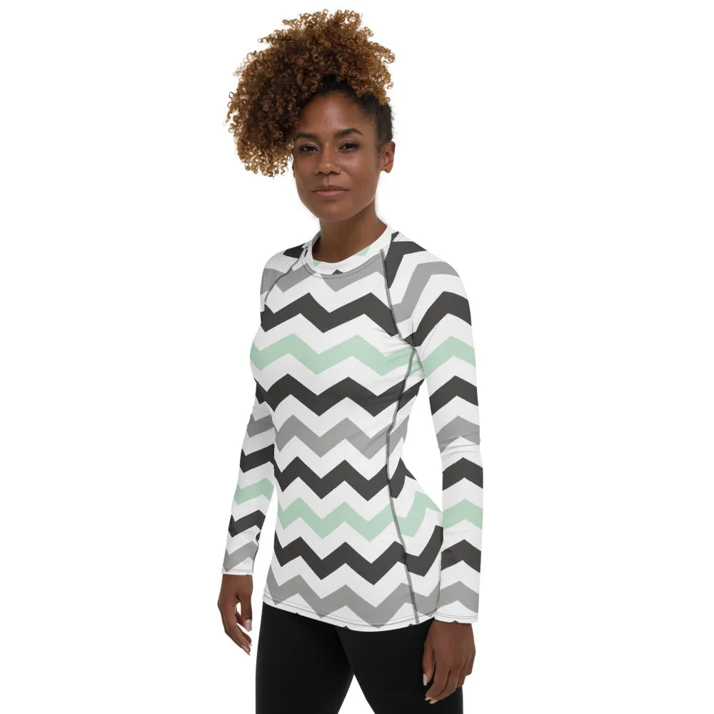 Women's Jade Zig Zag Rash Guard - Long Sleeve No Gi BJJ Compression Rash Guard for Jiu Jitsu, MMA, Grappling and Wrestling