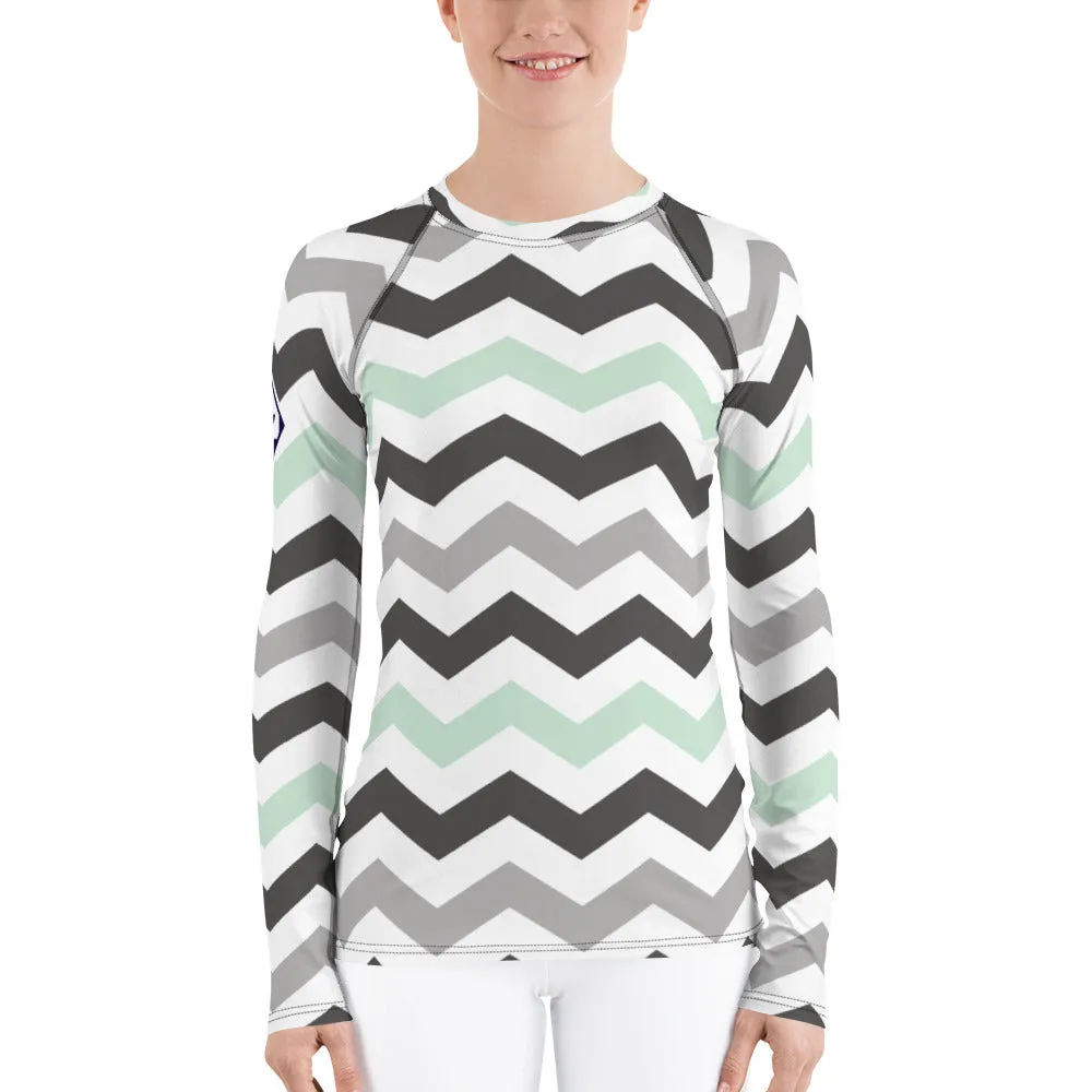 Women's Jade Zig Zag Rash Guard - Long Sleeve No Gi BJJ Compression Rash Guard for Jiu Jitsu, MMA, Grappling and Wrestling