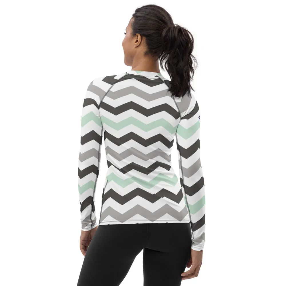 Women's Jade Zig Zag Rash Guard - Long Sleeve No Gi BJJ Compression Rash Guard for Jiu Jitsu, MMA, Grappling and Wrestling