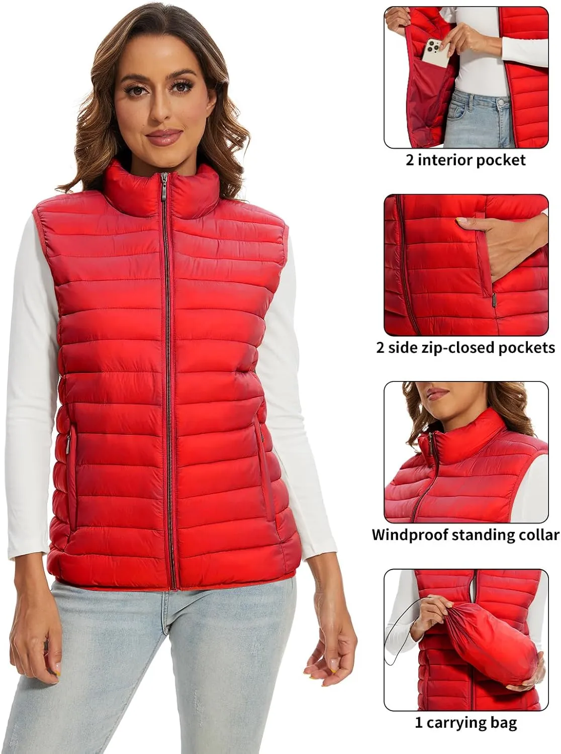Women's Lightweight Water-Resistant Packable Puffer Vest Sleeveless Quilted Puffer Vest Outerwear