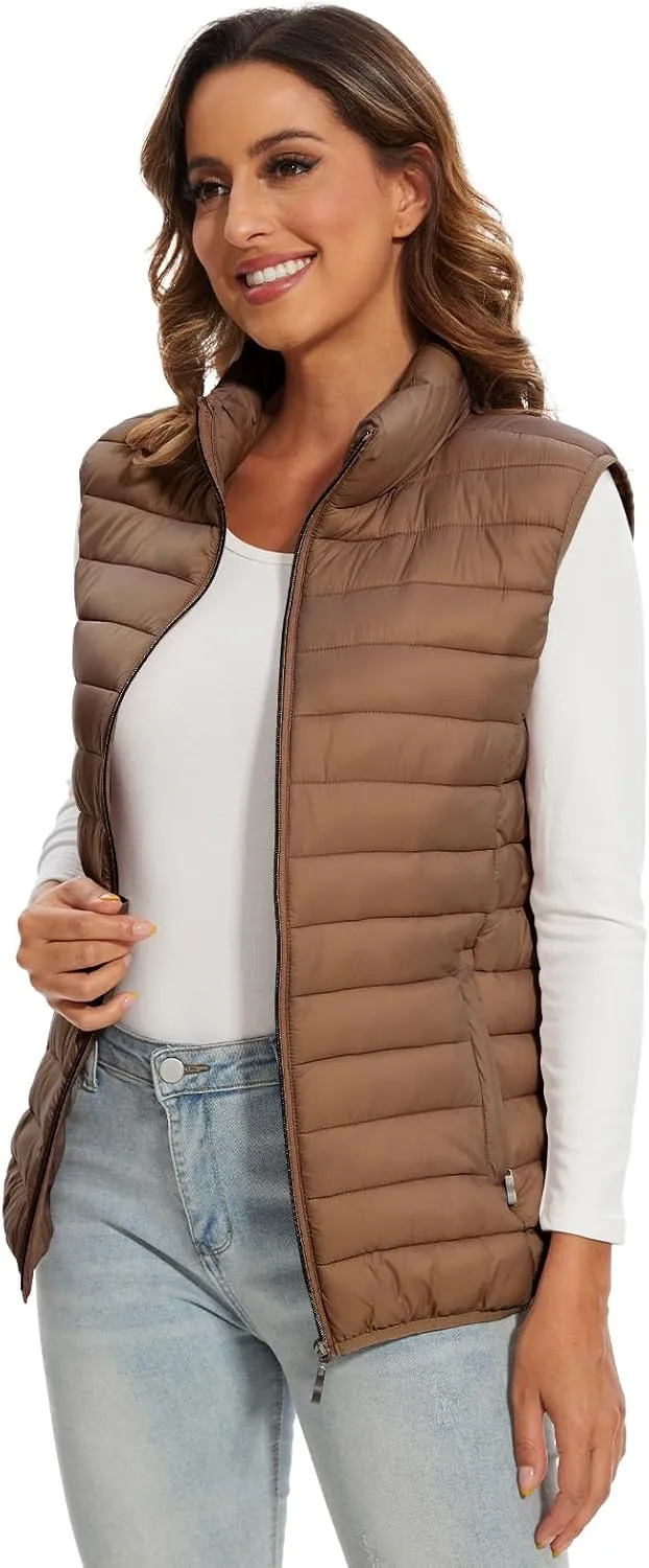 Women's Lightweight Water-Resistant Packable Puffer Vest Sleeveless Quilted Puffer Vest Outerwear