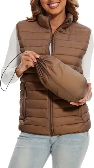 Women's Lightweight Water-Resistant Packable Puffer Vest Sleeveless Quilted Puffer Vest Outerwear