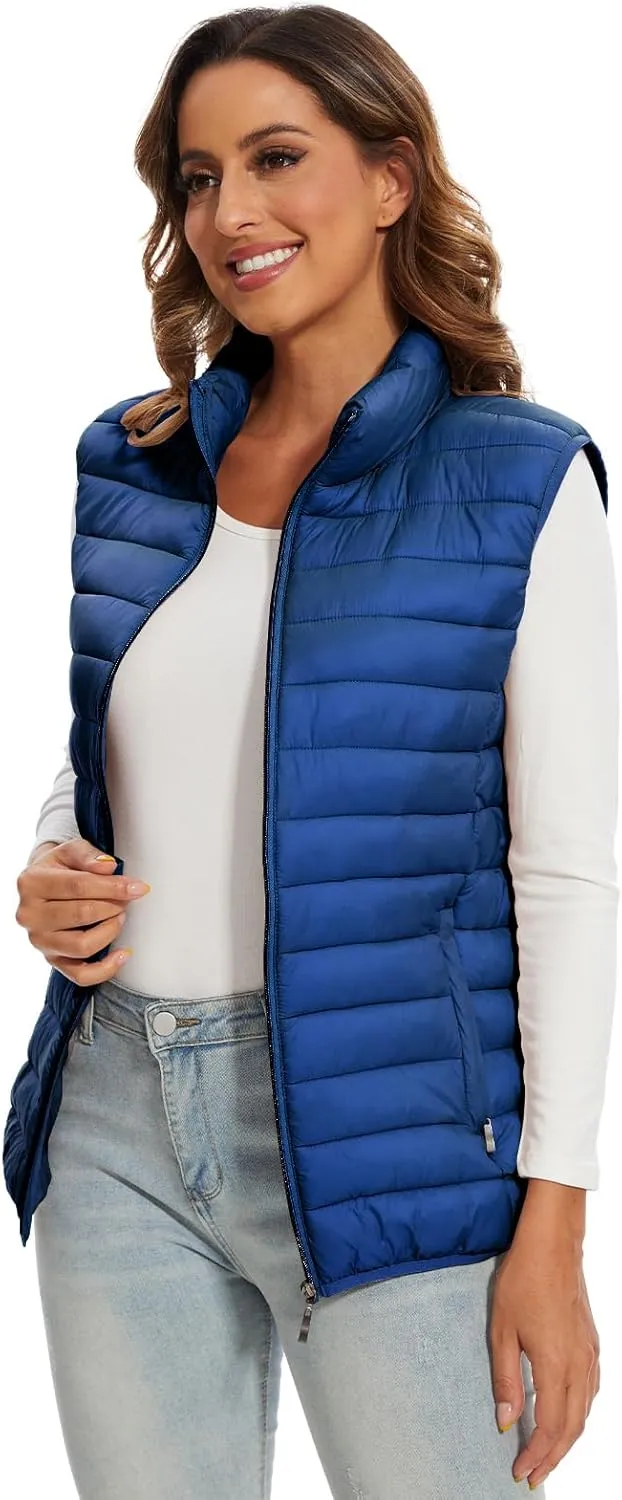 Women's Lightweight Water-Resistant Packable Puffer Vest Sleeveless Quilted Puffer Vest Outerwear