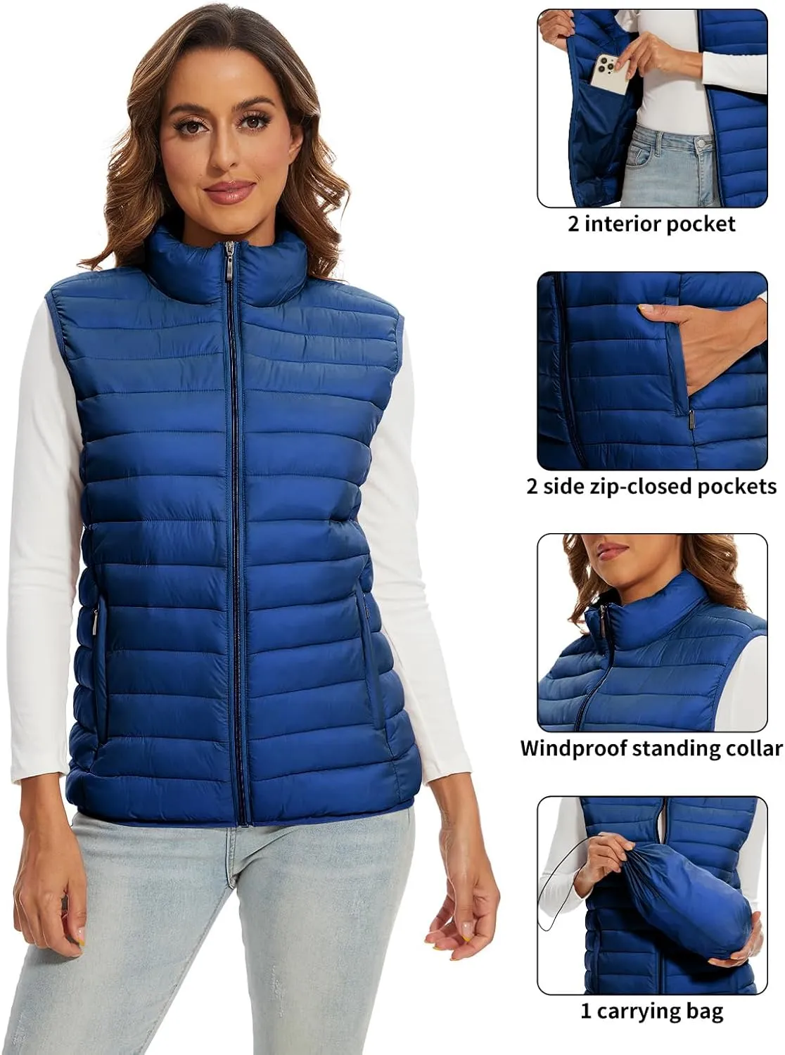 Women's Lightweight Water-Resistant Packable Puffer Vest Sleeveless Quilted Puffer Vest Outerwear