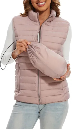 Women's Lightweight Water-Resistant Packable Puffer Vest Sleeveless Quilted Puffer Vest Outerwear