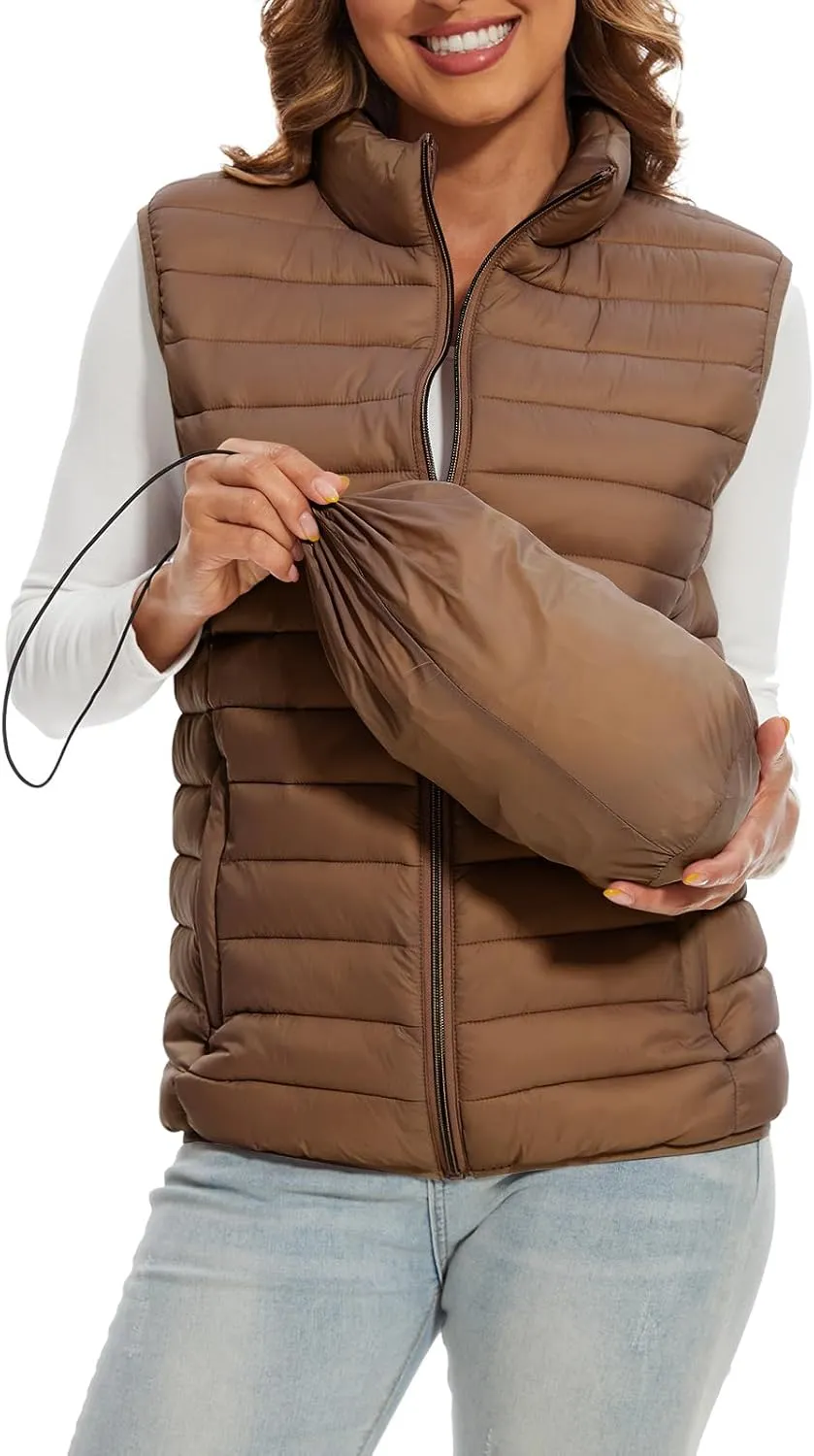 Women's Lightweight Water-Resistant Packable Puffer Vest Sleeveless Quilted Puffer Vest Outerwear