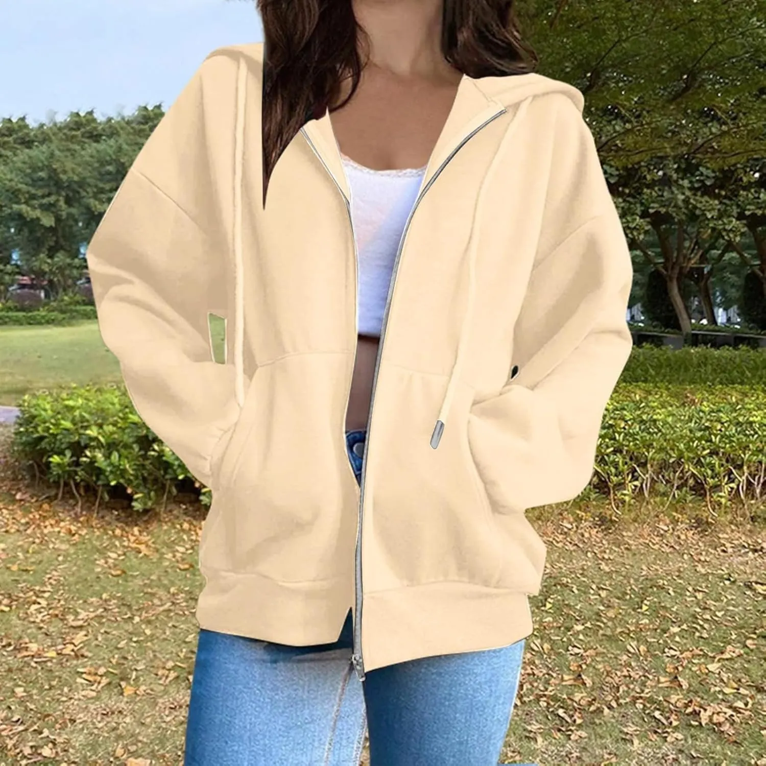 Womens Long Sleeve Oversized Zip Up Hoodies Sweatshirts Y2K Jacket Pockets Patchwork Design T-Shirt Hoodie for Women