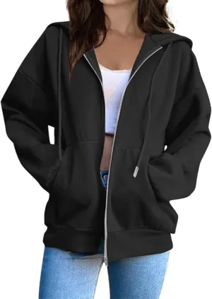 Womens Long Sleeve Oversized Zip Up Hoodies Sweatshirts Y2K Jacket Pockets Patchwork Design T-Shirt Hoodie for Women