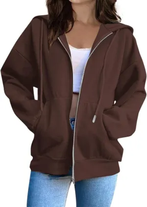 Womens Long Sleeve Oversized Zip Up Hoodies Sweatshirts Y2K Jacket Pockets Patchwork Design T-Shirt Hoodie for Women