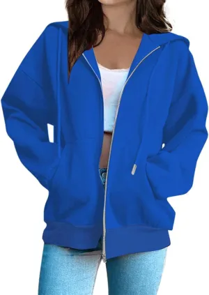 Womens Long Sleeve Oversized Zip Up Hoodies Sweatshirts Y2K Jacket Pockets Patchwork Design T-Shirt Hoodie for Women