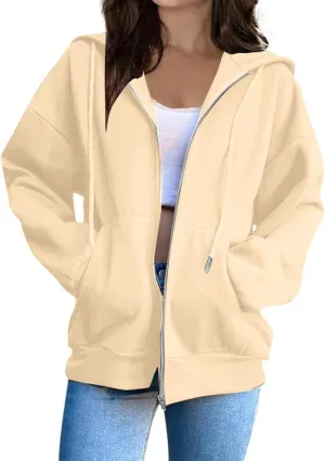 Womens Long Sleeve Oversized Zip Up Hoodies Sweatshirts Y2K Jacket Pockets Patchwork Design T-Shirt Hoodie for Women