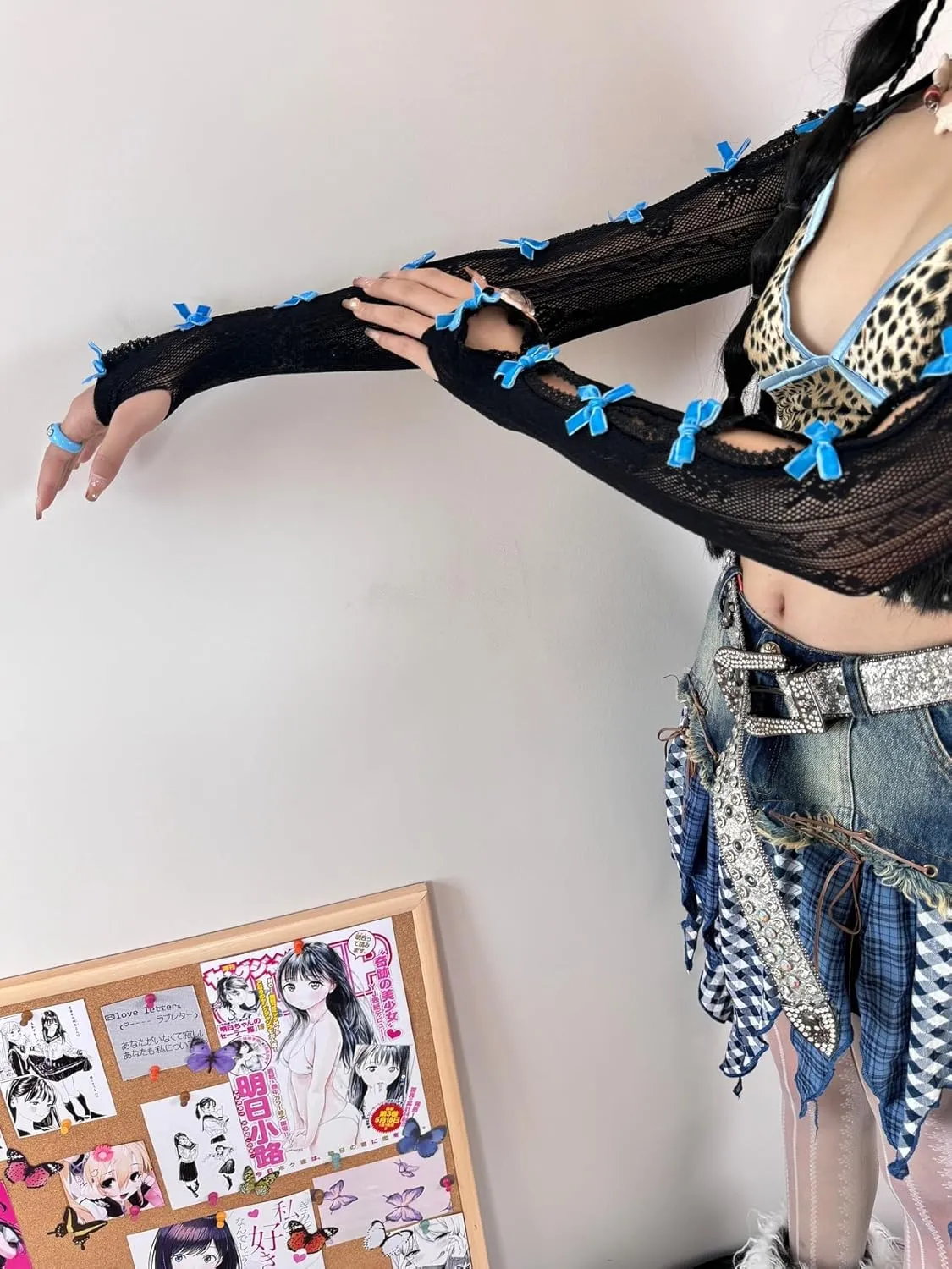 Women's Mesh Lace Shrug Crop Top Y2K Aesthetic Grunge Arm Sleeves Cardigan with Bow Going Out Shirts Summer