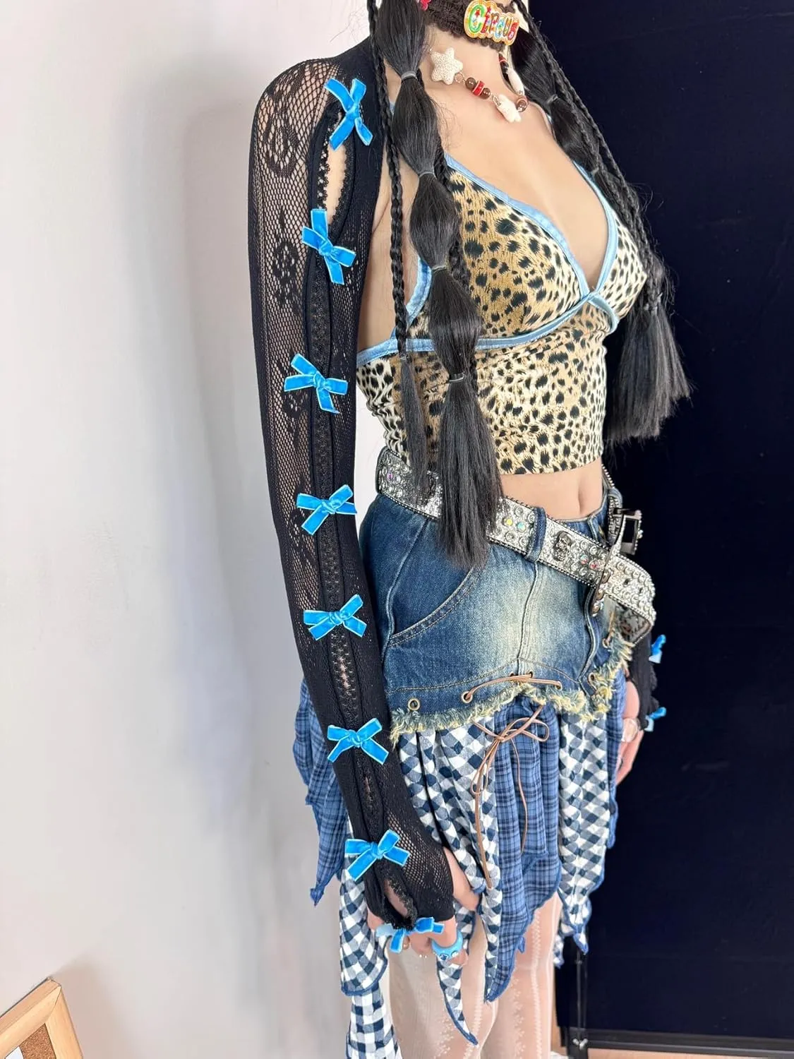 Women's Mesh Lace Shrug Crop Top Y2K Aesthetic Grunge Arm Sleeves Cardigan with Bow Going Out Shirts Summer