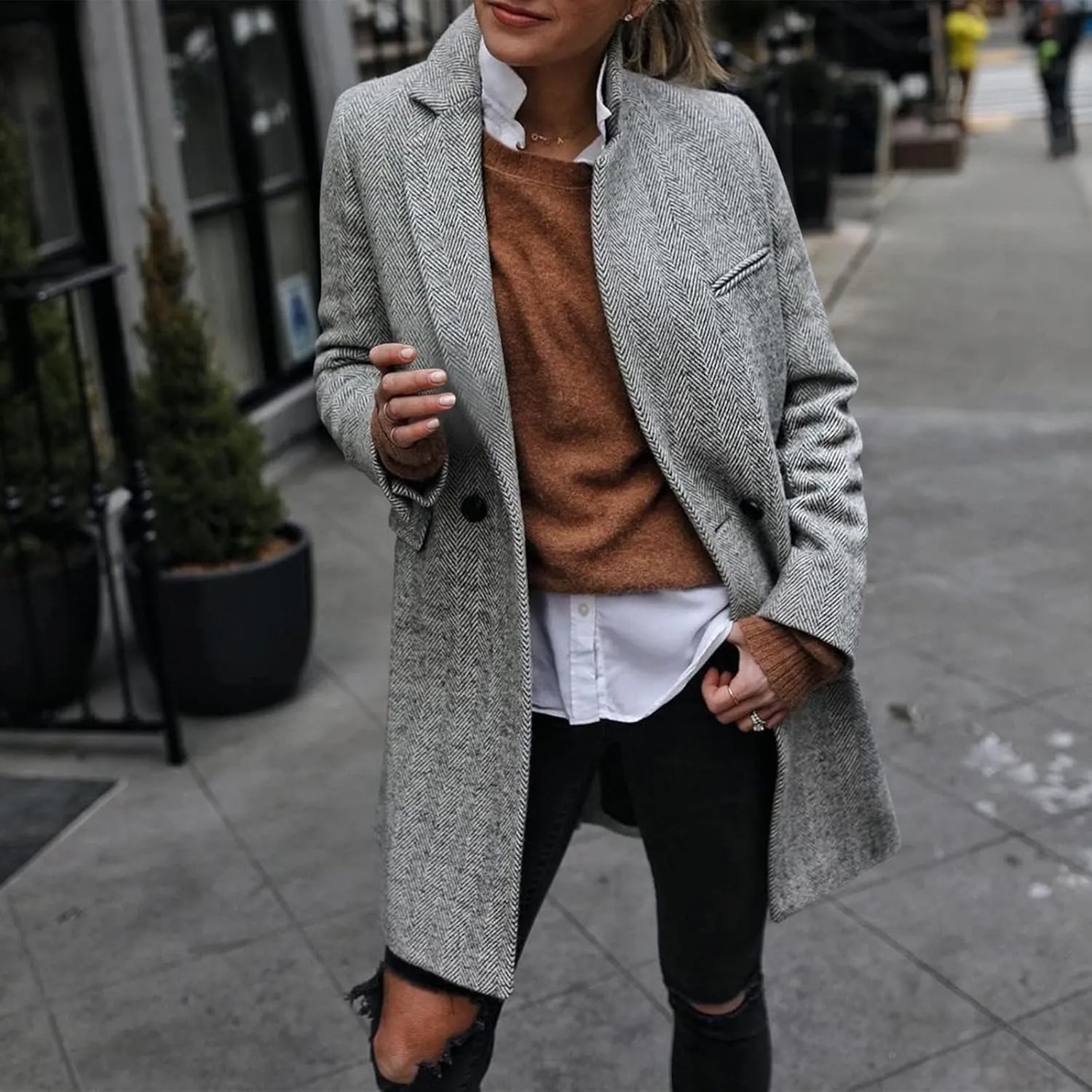 Women's Notch Lapel Double Breasted Trench Coat Peacoat Winter Casual Long Blazer Jacket Overcoat