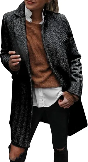 Women's Notch Lapel Double Breasted Trench Coat Peacoat Winter Casual Long Blazer Jacket Overcoat