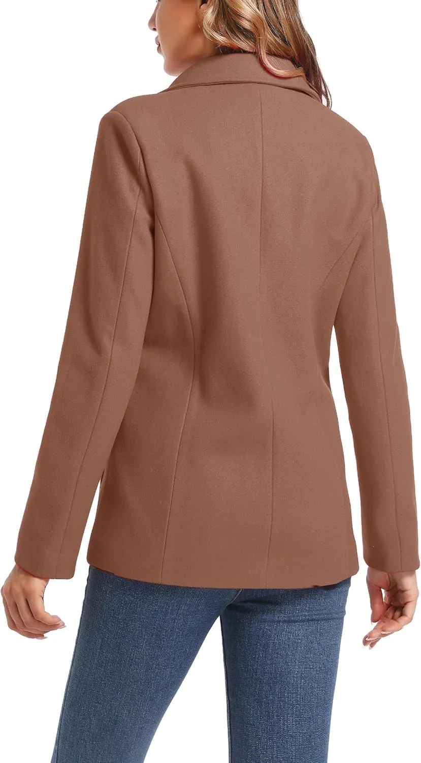 Women's Notch Lapel Two Button Wool Blend Blazer Suit Jacket