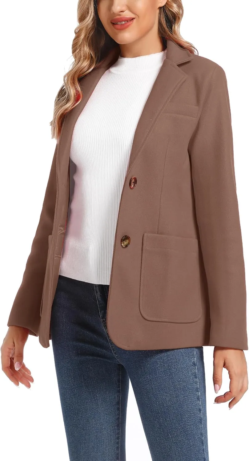Women's Notch Lapel Two Button Wool Blend Blazer Suit Jacket