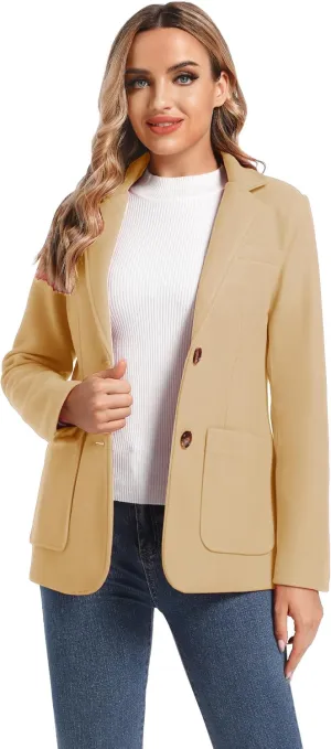 Women's Notch Lapel Two Button Wool Blend Blazer Suit Jacket