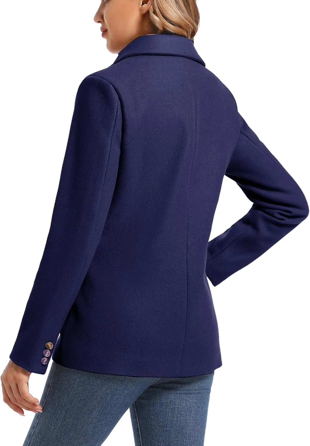 Women's Notch Lapel Two Button Wool Blend Blazer Suit Jacket