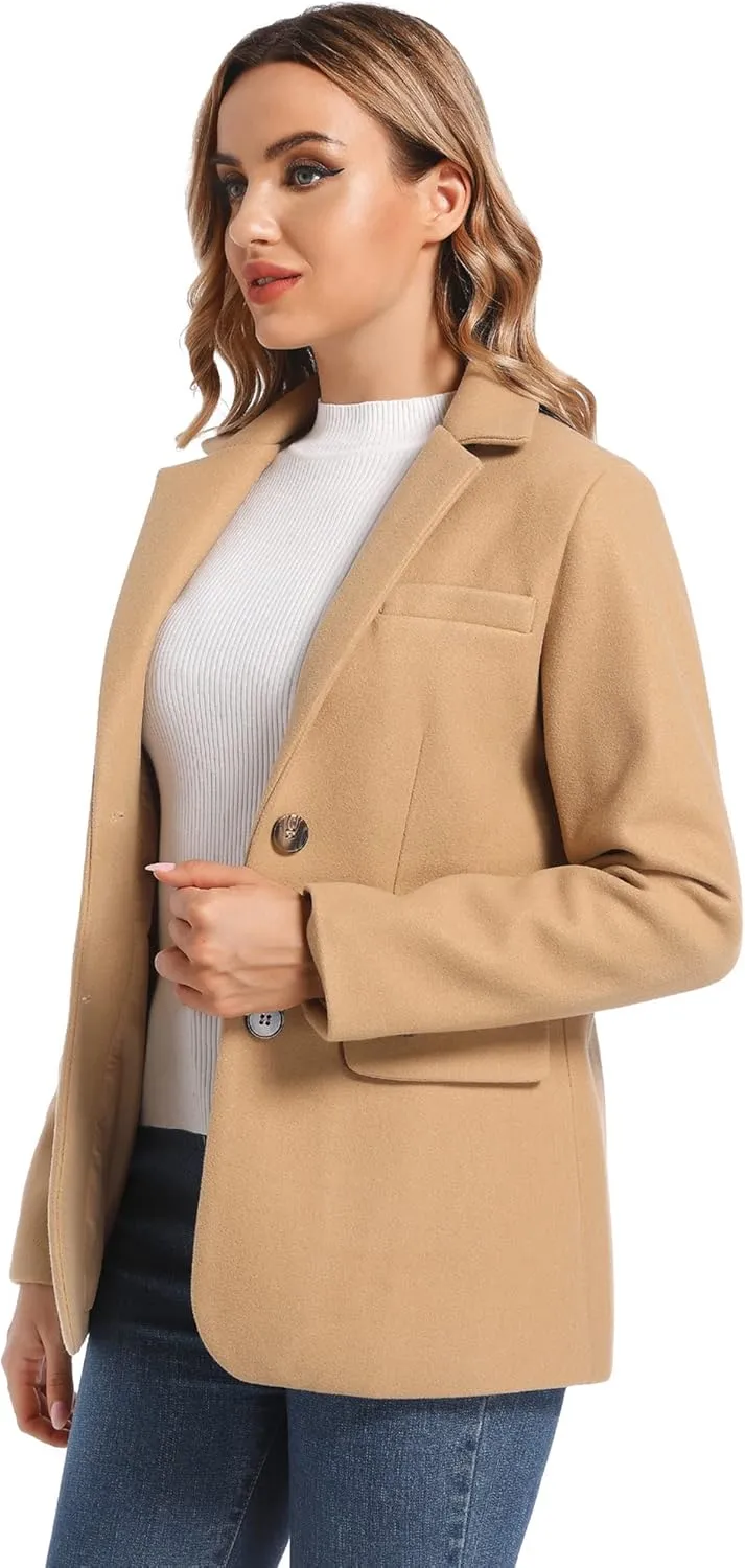 Women's Notch Lapel Two Button Wool Blend Blazer Suit Jacket