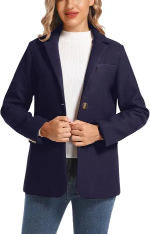 Women's Notch Lapel Two Button Wool Blend Blazer Suit Jacket