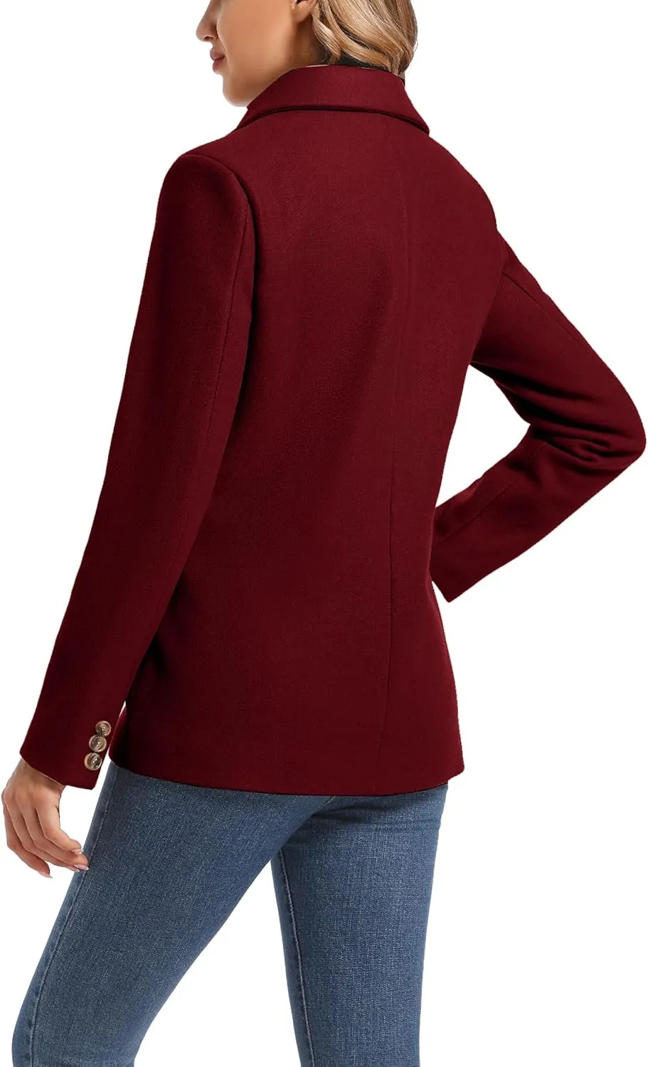 Women's Notch Lapel Two Button Wool Blend Blazer Suit Jacket