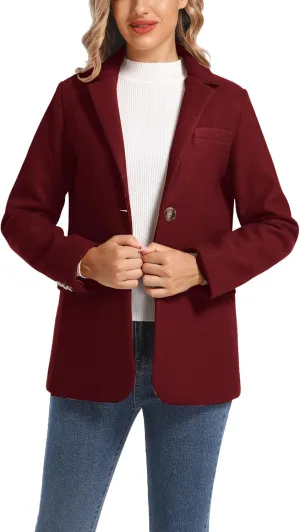 Women's Notch Lapel Two Button Wool Blend Blazer Suit Jacket