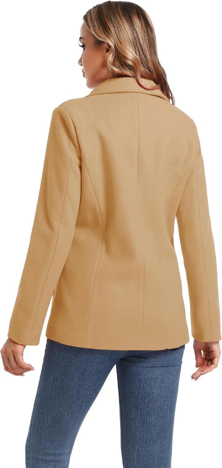 Women's Notch Lapel Two Button Wool Blend Blazer Suit Jacket