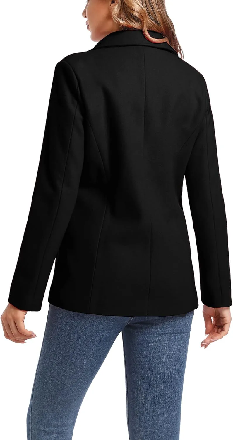 Women's Notch Lapel Two Button Wool Blend Blazer Suit Jacket
