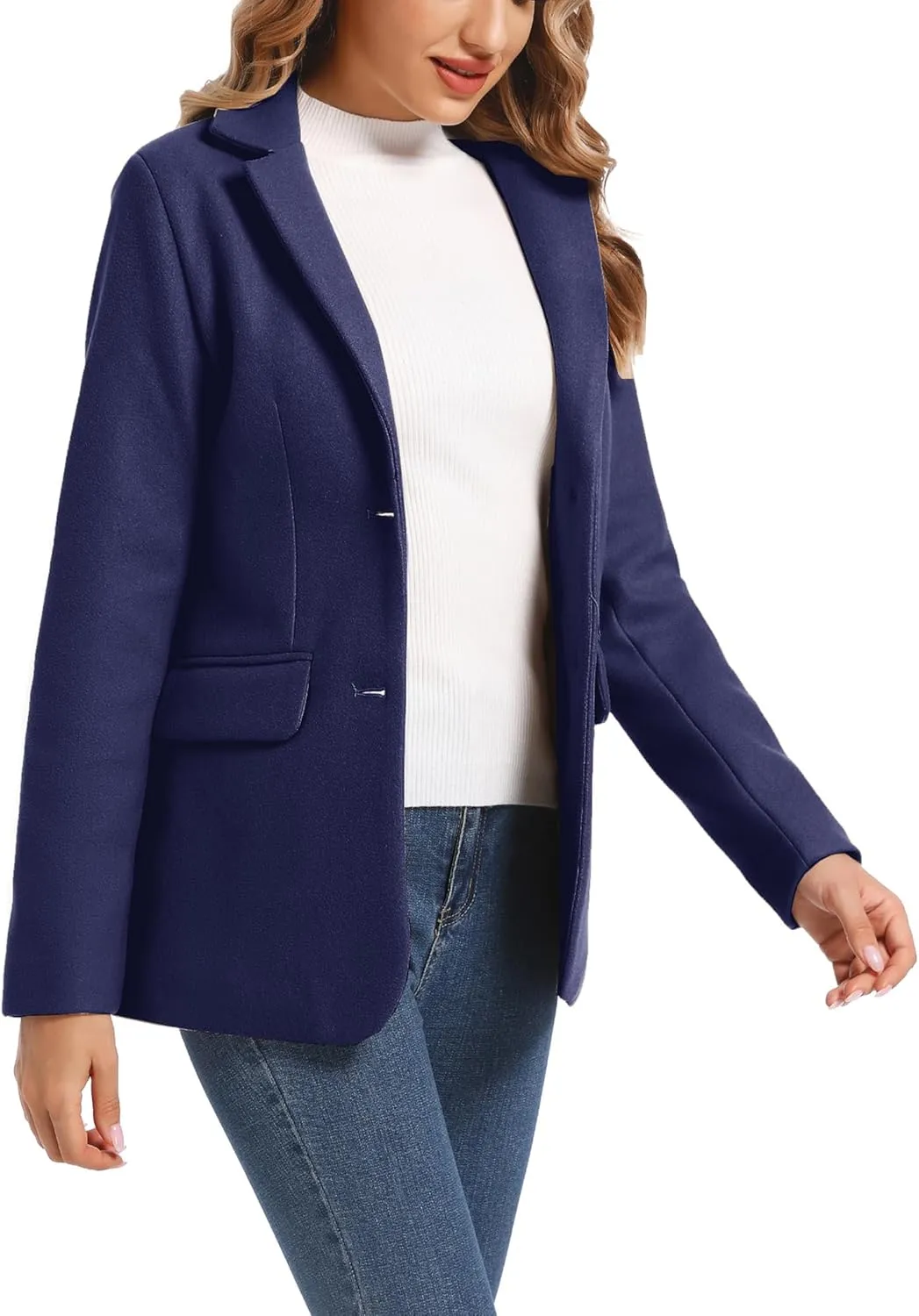 Women's Notch Lapel Two Button Wool Blend Blazer Suit Jacket