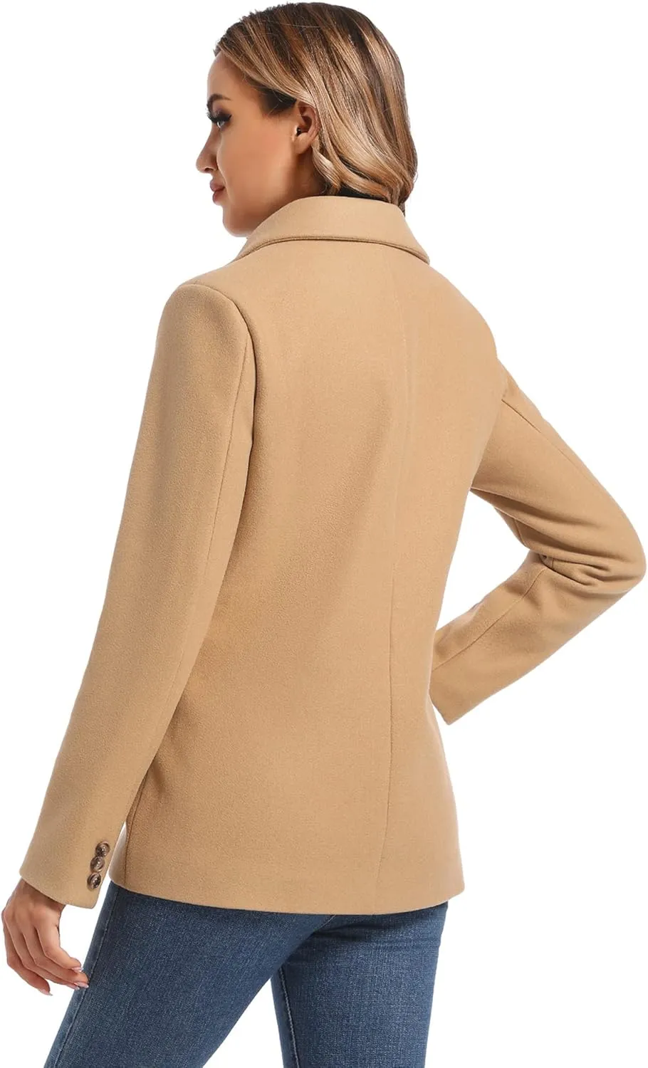 Women's Notch Lapel Two Button Wool Blend Blazer Suit Jacket