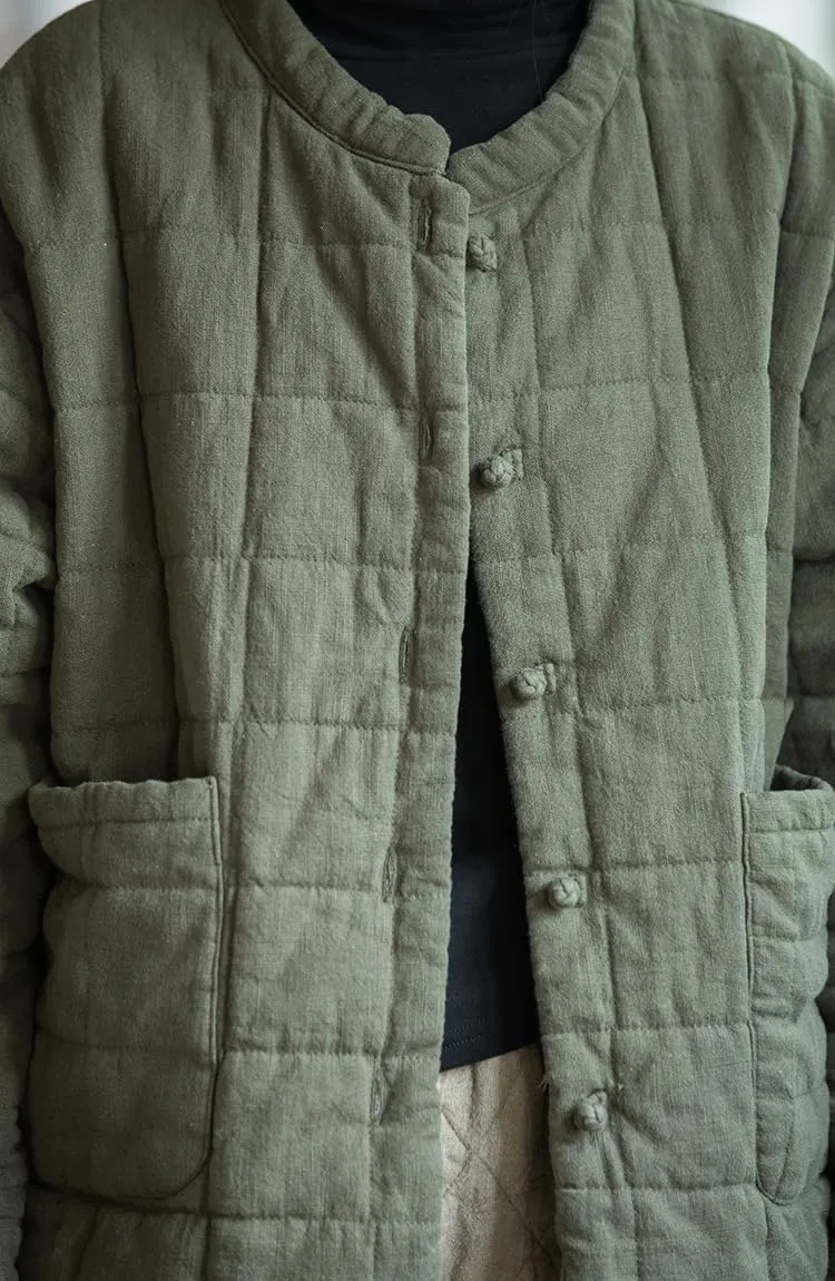 Women's Quilted Lightweight Jacket Long-Sleeve Padded Coats Button Down Chinese Style Tang Suit Outerwear