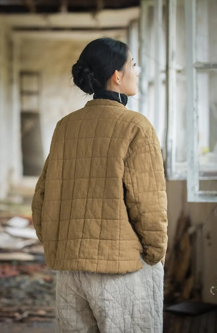 Women's Quilted Lightweight Jacket Long-Sleeve Padded Coats Button Down Chinese Style Tang Suit Outerwear