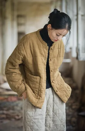 Women's Quilted Lightweight Jacket Long-Sleeve Padded Coats Button Down Chinese Style Tang Suit Outerwear