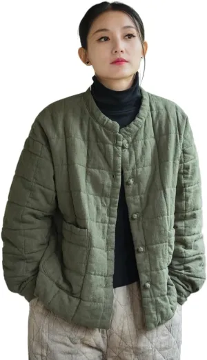 Women's Quilted Lightweight Jacket Long-Sleeve Padded Coats Button Down Chinese Style Tang Suit Outerwear