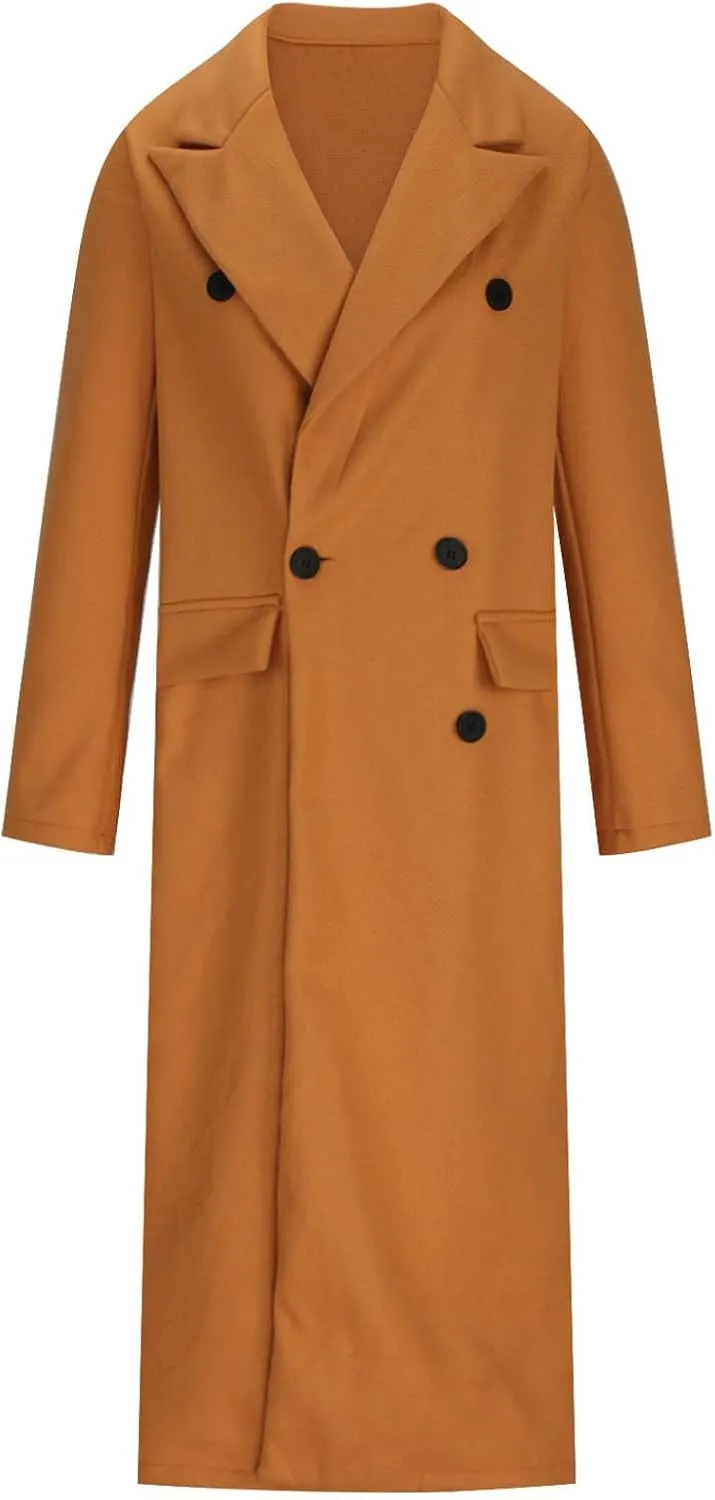 Womens Single Breasted Pea Coats Elegant Notched Lapel Collar Work Office Jacket Winter Wool Blend Trench Coat